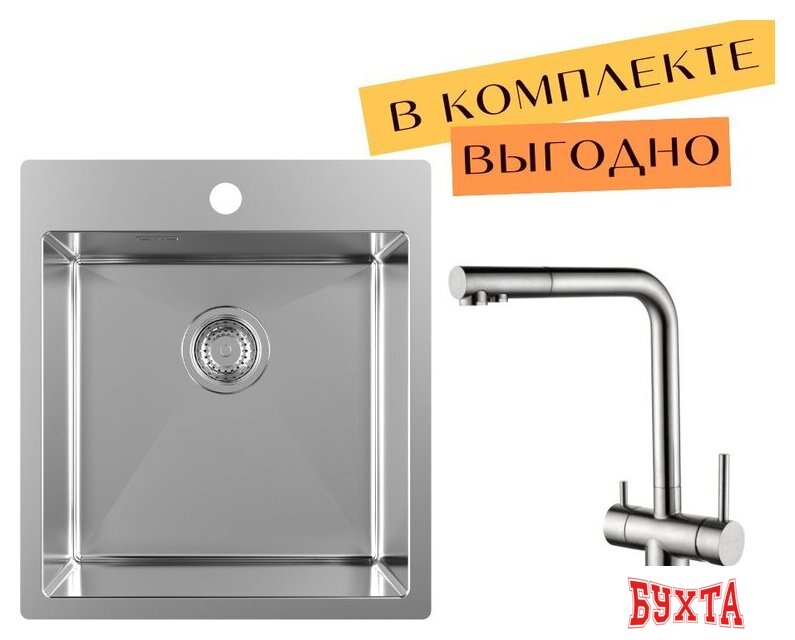 Кухонная мойка ZorG ZRN 5045 Premium + cмеситель Argos Premium Satin