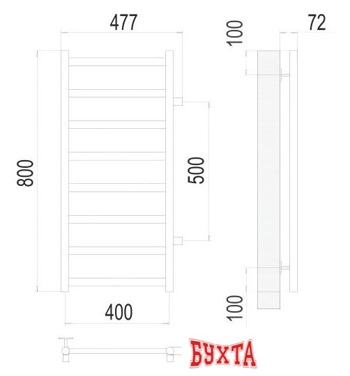 Полотенцесушитель TERMINUS Аврора П8 400x800 бп 500 (хром)