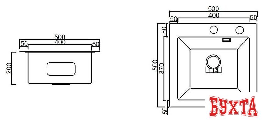 Кухонная мойка ARFEKA ECO AR 500*500 GS BLACK GLASS + SATIN