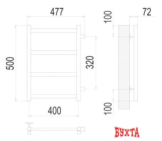 Полотенцесушитель TERMINUS Аврора П4 400x500 бп (хром)