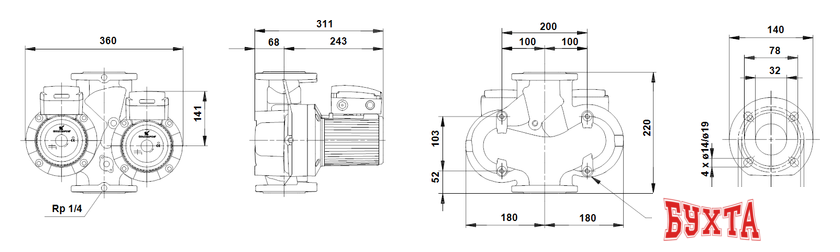Циркуляционный насос Grundfos UPSD 32-120 F