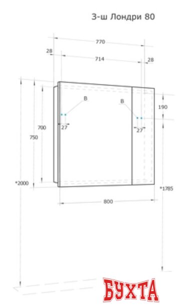 Мебель для ванных комнат Акватон Шкаф с зеркалом для ванной Лондри 80 1A267202LH010