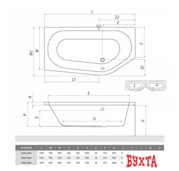 Ванна Roth Activa Neo 170 R 9890000