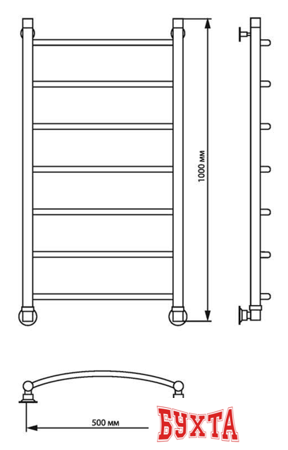 Полотенцесушитель Luxon R 100x50 (нижнее подключение)