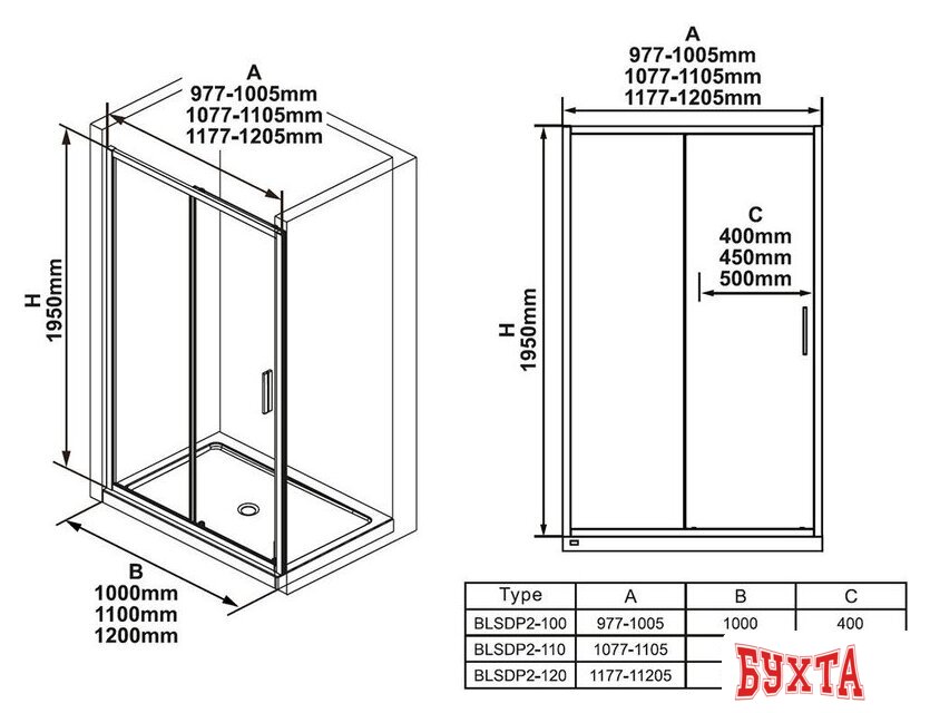 Душевая дверь Ravak BLSDP2-120 X0PMG0300Z1
