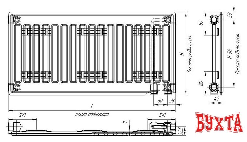 Стальной панельный радиатор Лидея ЛУ 10-510 500x1000