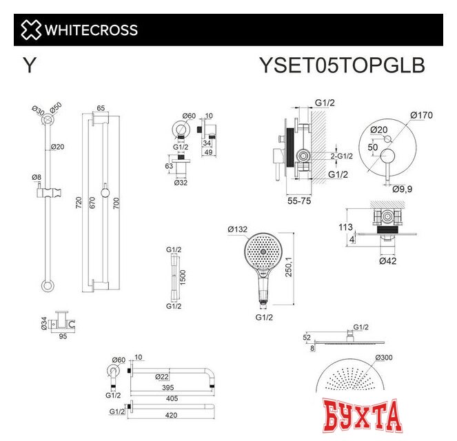Душевая система  Whitecross Y YSET05TOPGLB (брашированное золото)