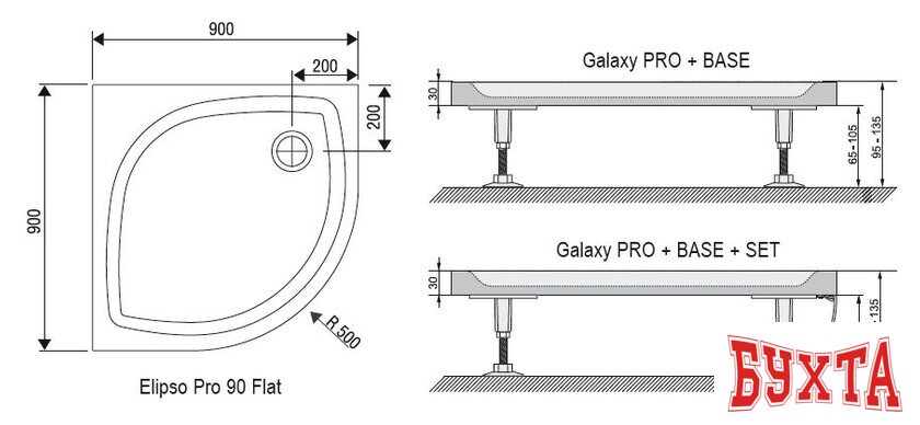 Душевой поддон Ravak Galaxy Elipso Pro Flat 80x80