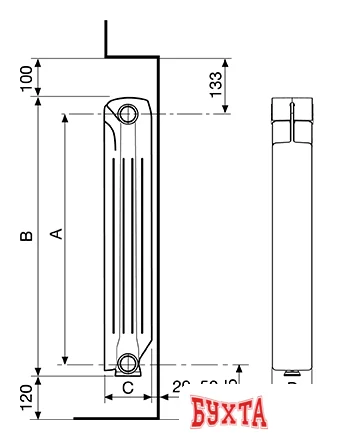 Алюминиевый радиатор Fondital Calidor Super B4 350/100 V69001408 (8 секций) 