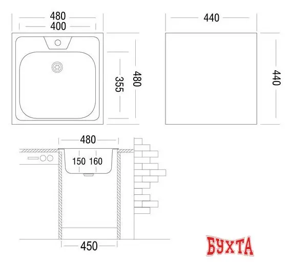 Кухонная мойка Ukinox CLL480.480 GT6C 0C