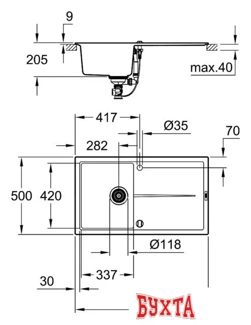 Кухонная мойка Grohe K400 50-C 86/50 1.0 31640AT0 (серый гранит)