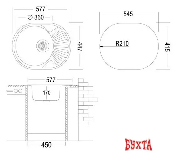 Кухонная мойка Ukinox FAD577.447-T6K 2L