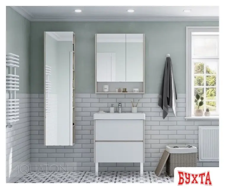 Мебель для ванных комнат Акватон Шкаф с зеркалом Сканди 70 1A252202SDZ90 (белый/дуб рустикальный)