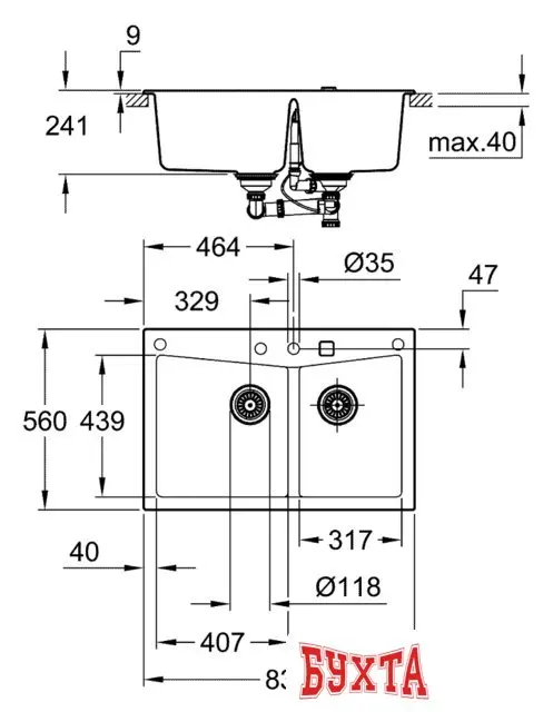 Кухонная мойка Grohe K700 90-C 83.8/55.9 2.0 31657AT0 (серый гранит)