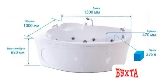 Ванна Triton Николь 160x100 L Базовая Flat (с гидромассажем)