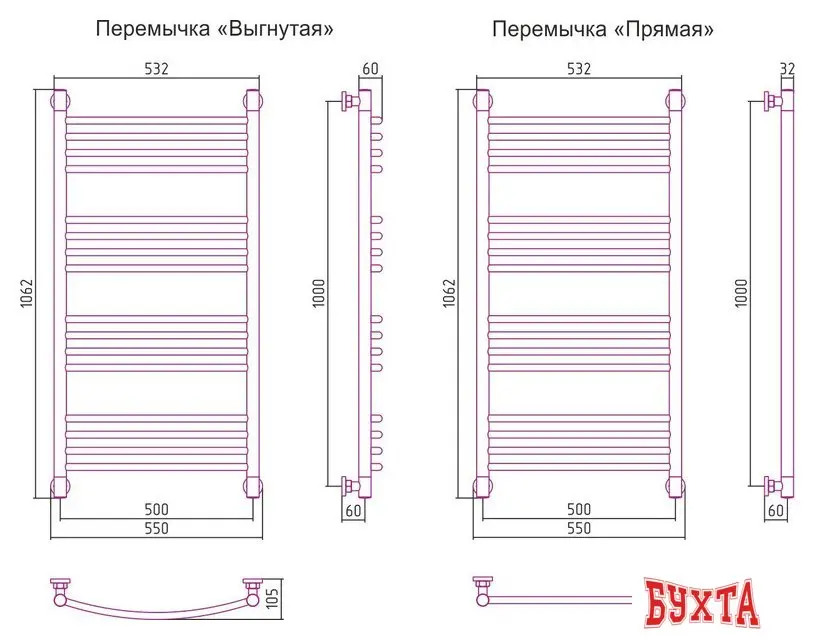 Полотенцесушитель Сунержа Богема+ 1000x500 30-0220-1050