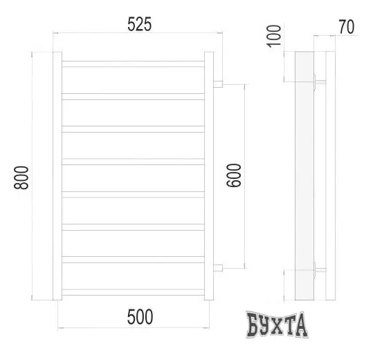 Полотенцесушитель TERMINUS Вега П8 500x800 бп (хром)