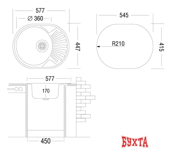 Кухонная мойка Ukinox FAD577.447-5K 1R