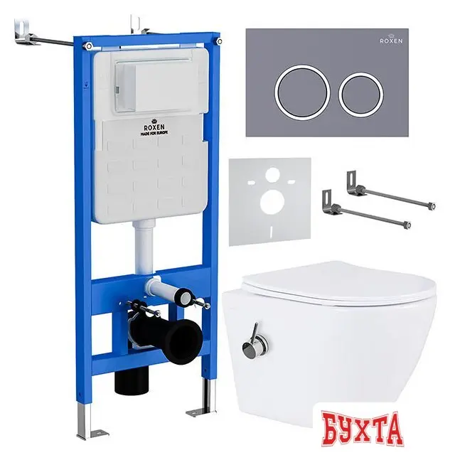 Унитаз подвесной Roxen Antares Bidet в комплекте с инсталляцией StounFix Slim 6 в 1 966135 (кнопка: серый бетон)