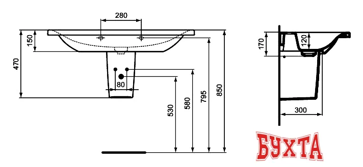 Полупьедестал для умывальника Ideal Standard Tonic II T429301