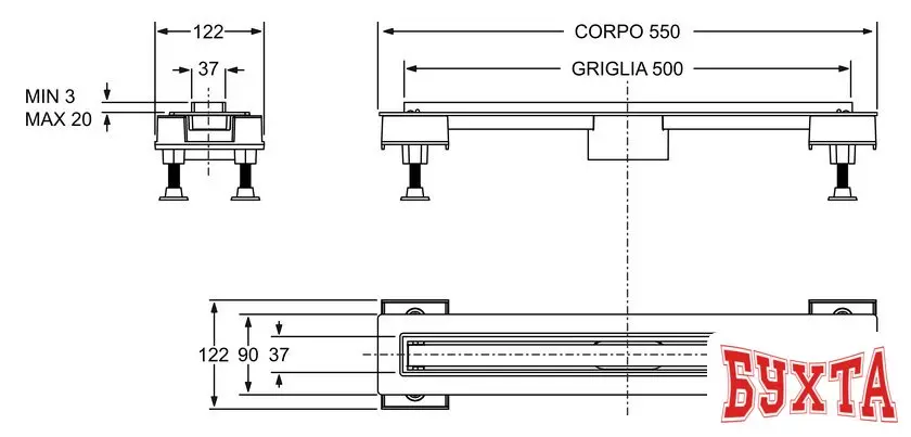 Трап/канал Bonomini L50 6825KX50S