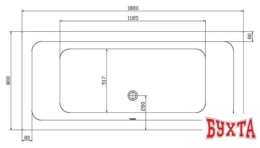 Ванна Kolo Modo 180x80 (слив посередине)