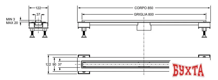 Трап/канал Bonomini L80 6825HX80S