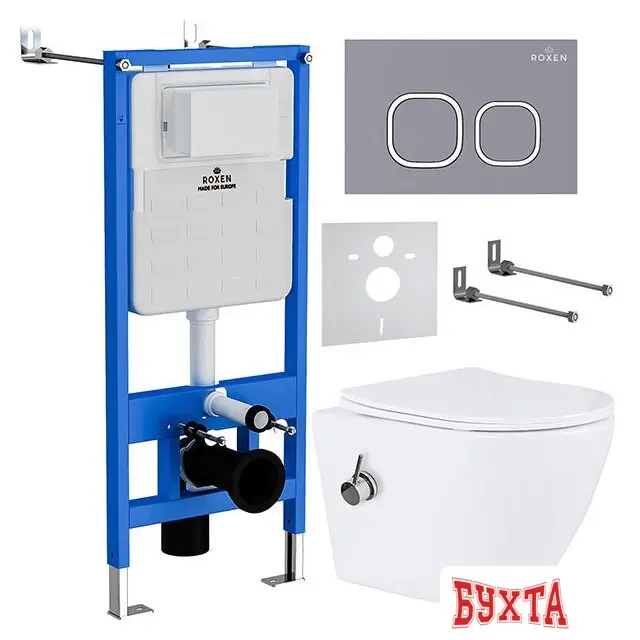 Унитаз подвесной Roxen Antares Bidet в комплекте с инсталляцией StounFix Slim 6 в 1 966430 (кнопка: серый бетон)