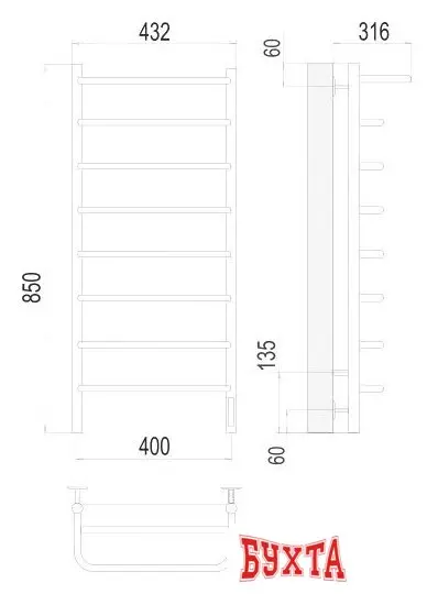 Полотенцесушитель TERMINUS Полка П8 400x850 электро (хром)