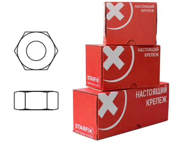 Гайка М8 шестигр., цинк, кл.пр. 5.8, DIN 934 (20 кг.) STARFIX (SM-47276-20), Китай