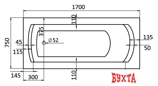 Ванна Santek Монако XL 170x75 (с каркасом и экраном)