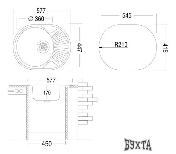 Кухонная мойка Ukinox FAD577.447-T6K 1R