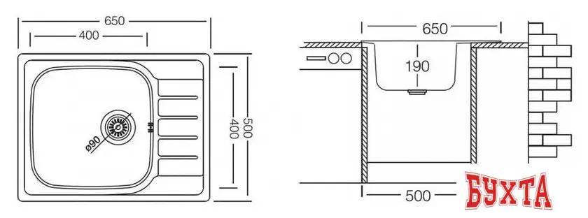 Кухонная мойка Ukinox Гранд GRP650.500-GT8K 2L