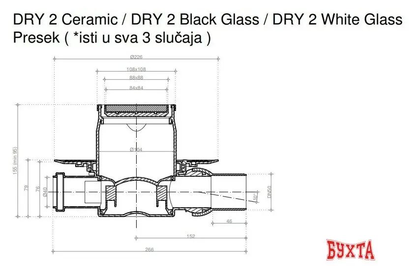 Трап/канал Pestan Confluo Standard Dry 2 Black Glass Gold