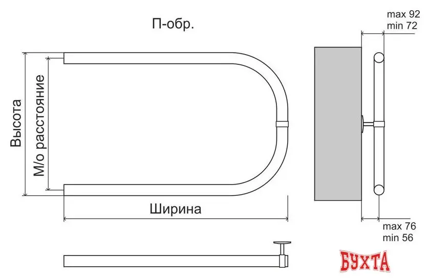 Полотенцесушитель TERMINUS Эконом П-обр AISI 32x2 (500x500)