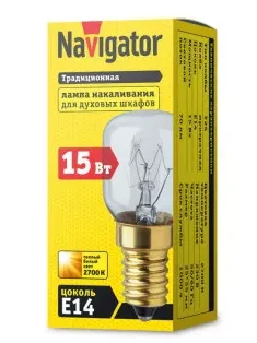 Лампа накаливания Navigator 61207 NI-T25-15-230-E14-CL (для духовых шкафов), Ввезен из РФ. Код ОКРБ 007-2012: 27.40.13