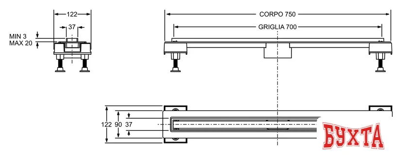 Трап/канал Bonomini L70 6825HX70S