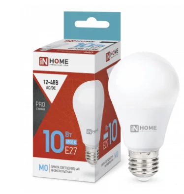 Лампа светодиодная низковольтная LED-MO-PRO 10Вт 12-48В Е27 6500К 900Лм IN HOME; Страна происхождения - КИТАЙ