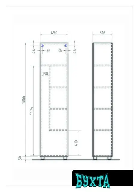 Мебель для ванных комнат Vigo Шкаф-пенал Geometry 450