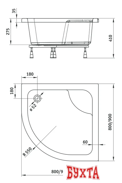 Душевой поддон Deante Deep 80x80 KTD 042B