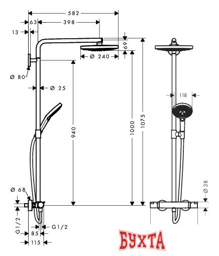 Душевая система  Hansgrohe Select S 240 2jet Showerpipe (27129400)