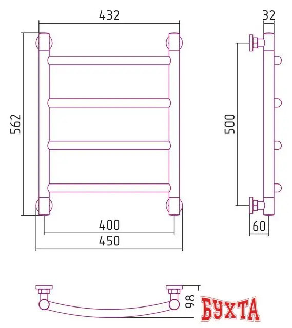 Полотенцесушитель Сунержа Галант+ 500x400 00-0200-5040