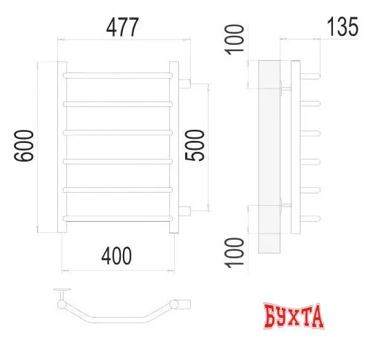 Полотенцесушитель TERMINUS Классик П6 400x600 бп (хром)