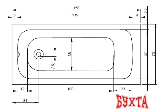 Ванна Riho Dola 150x70 BB29005 (с каркасом)