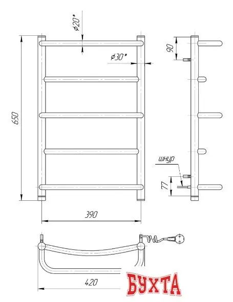 Полотенцесушитель Марио Люкс HP-I 65x42