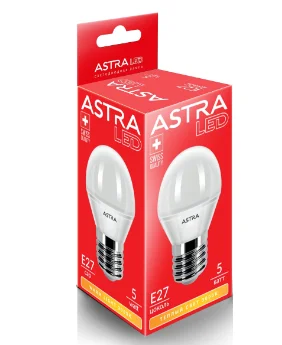 Лампа светодиодная ASTRA G45 5W E27 4000K; Штрихкод 8712879139287; страна происхождения (производства) - Китай