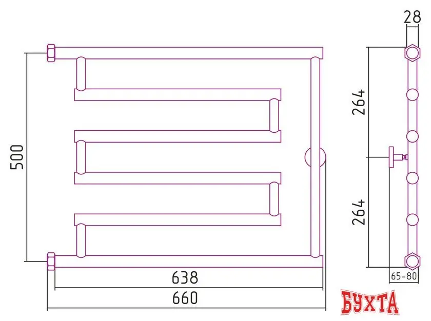 Полотенцесушитель Сунержа High-Tech model L 500x650 12-0052-5065