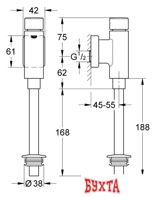 Смывной кран для писсуара Grohe Rondo 37346000