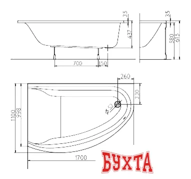 Ванна Kolo Mirra 170x110 L