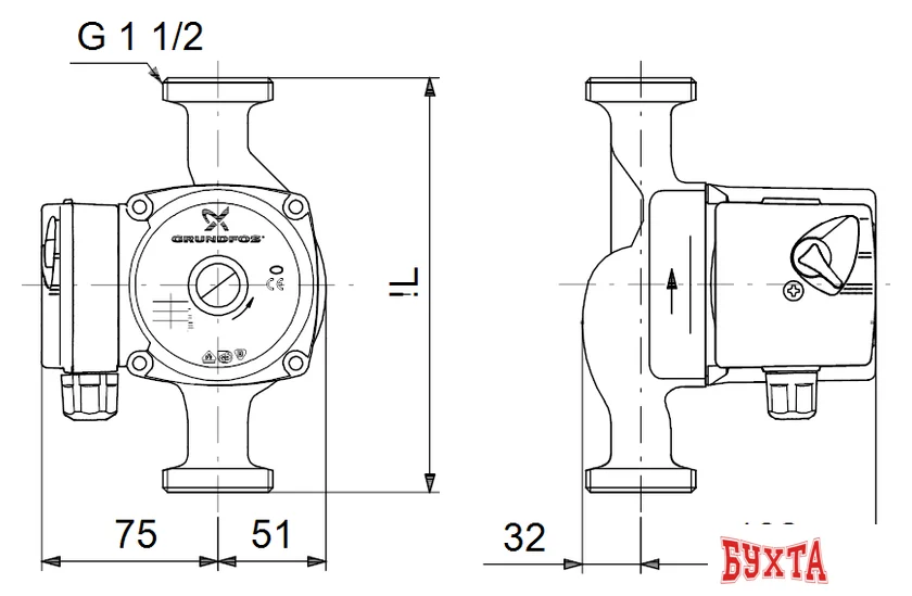 Циркуляционный насос Grundfos UPS 25-60 N 180